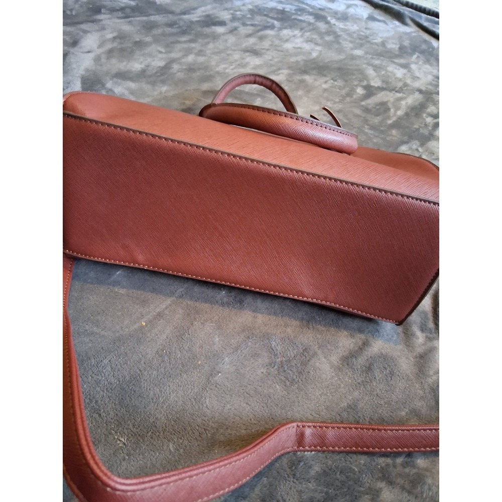 Brown Structured Satchel Bee Accent Tassel Gold Hardware Top Handle Shoulder Bag - Picture 14 of 16
